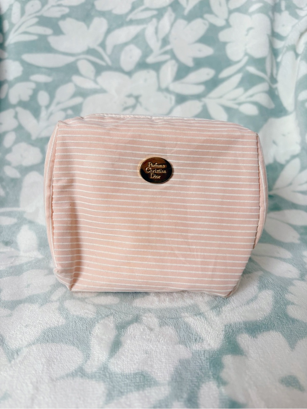 Christian Dior Pink & White Striped Zip-Up Pouch 🤍✨
